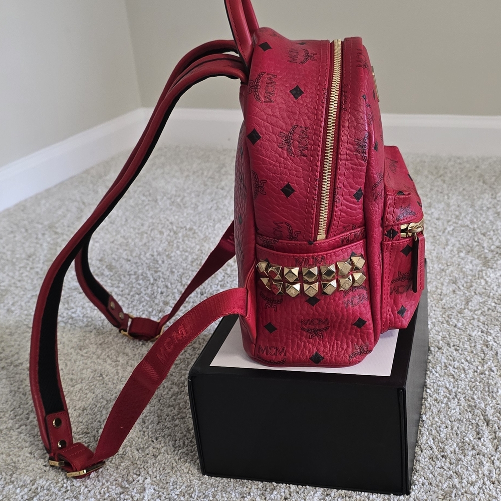 MCM Scarlet Red Backpack with Gold Accents - Picture 3 of 4